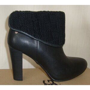 UGG Australia Dandylion Tres Black Leather Knit Ankle Boot Size US 8 NIB 1008755